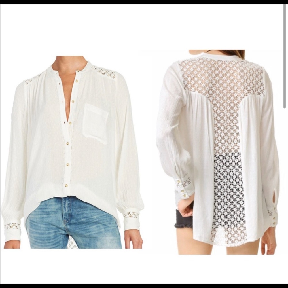 Free People Best Eyelet Inset Button Down Shirt